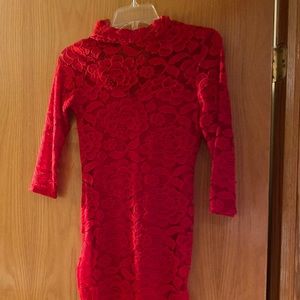 Red lace floral dress